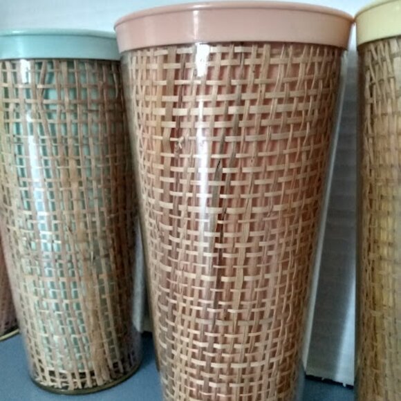 Set Of 4 Vintage Raffiawear Rattan Burlap Thermo-temp Tumblers SEE DESCRIPTION - Picture 4 of 9